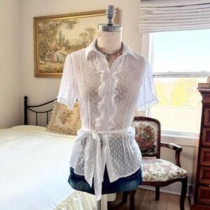 90s white sheer ruffle button front blouse 89th and Madison size small